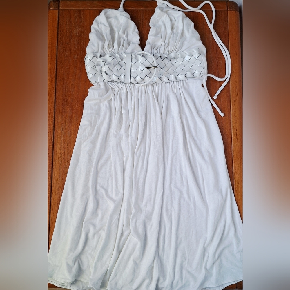 Halter A Line Dress Retro Pinup Marilyn Goddess Babydoll Boho Fit Flare White S